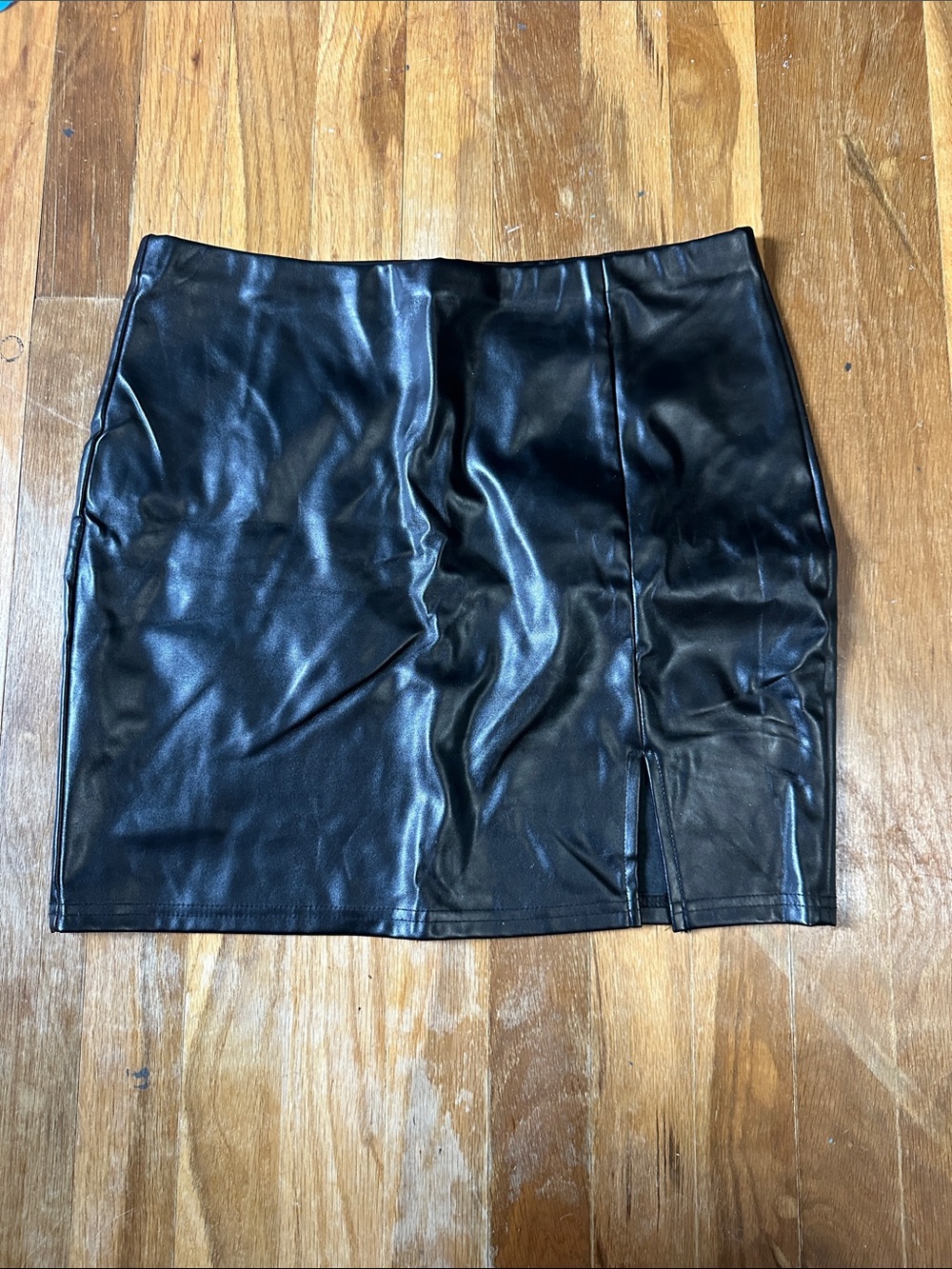 Amazon Black Faux Leather Mini Skirt with Front Slit